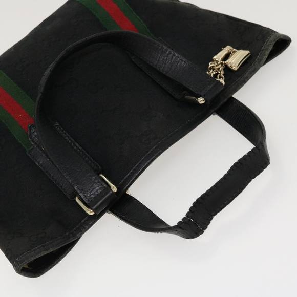 GUCCI Web Sherry Line GG Canvas Hand Bag Black Green Red 213048 Auth rd4507 - Picture 6 of 16